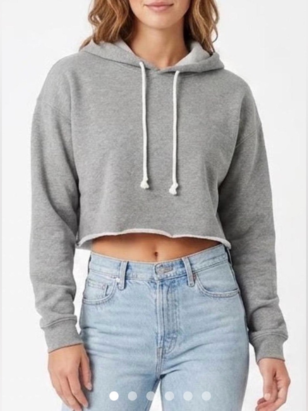 Wild Fable Womens XS Heather Gray Cropped Raw Hem Fleece Hoodie Sweatshirt